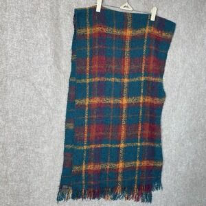 Vintage Totes Plaid Scarf Multicolor Fringed Acrylic Made in Taiwan 62"x16"